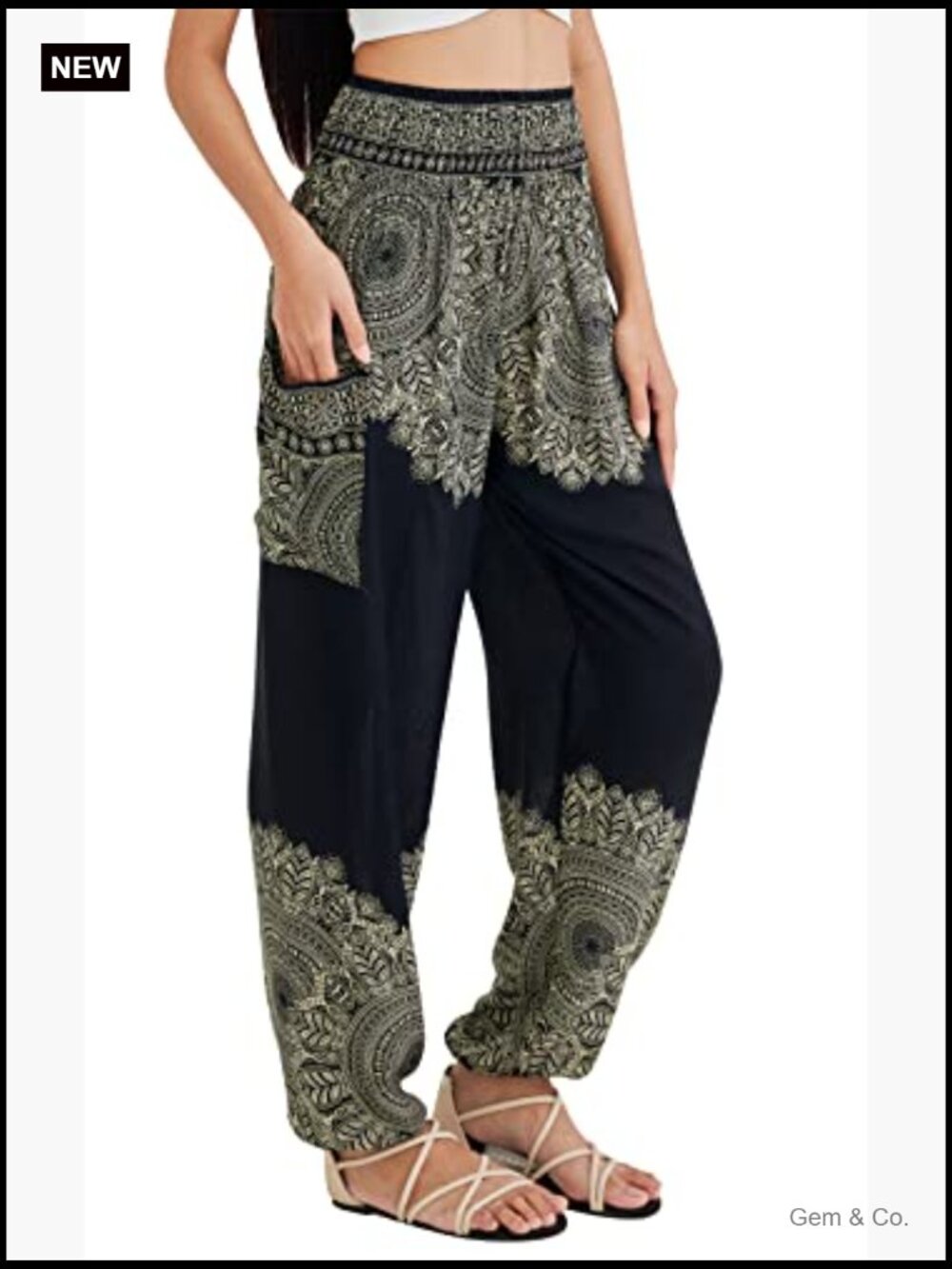 Boho Harem Pants - Flowy Yoga Pants with Side Pocket - Loose Fit - Picture 3 of 7